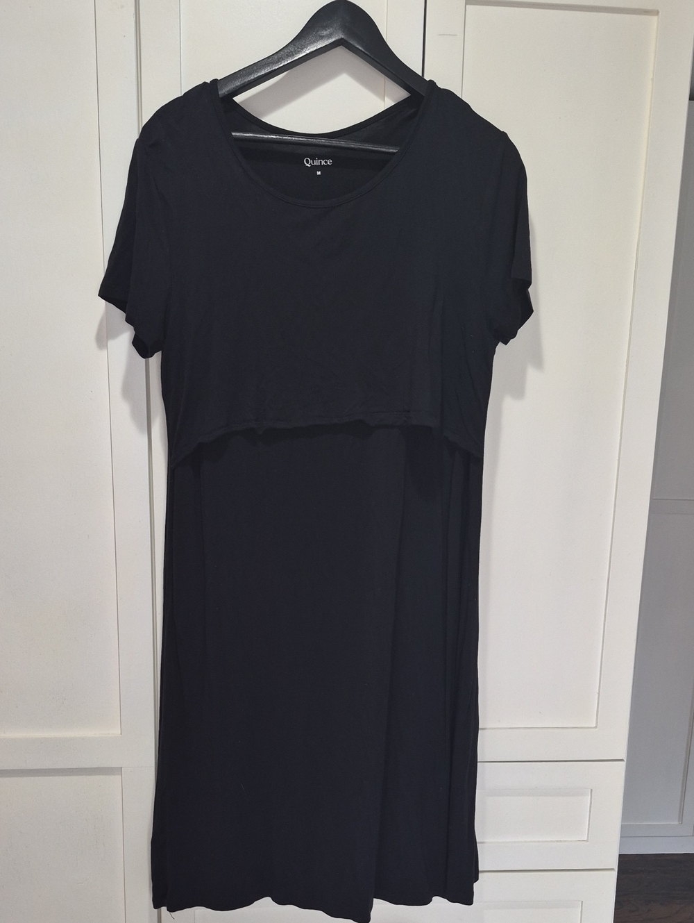Quince Black Short-Sleeve Layered Nursing Midi Dress